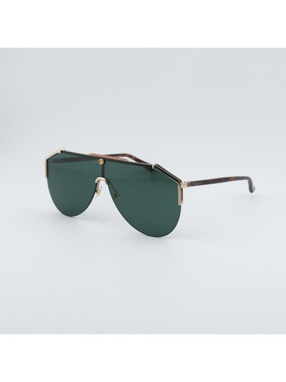 Gucci GG0584S 002 Sunglasses Gold Shield Frame, Green Lenses - Picture 2 of 11